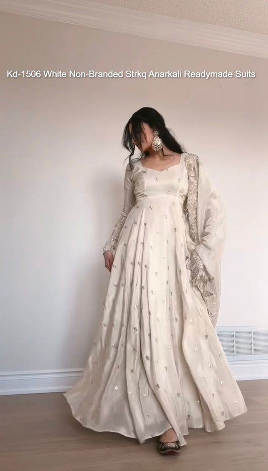 Kd-1506 White Non-Branded Strkq Anarkali Readymade Suits