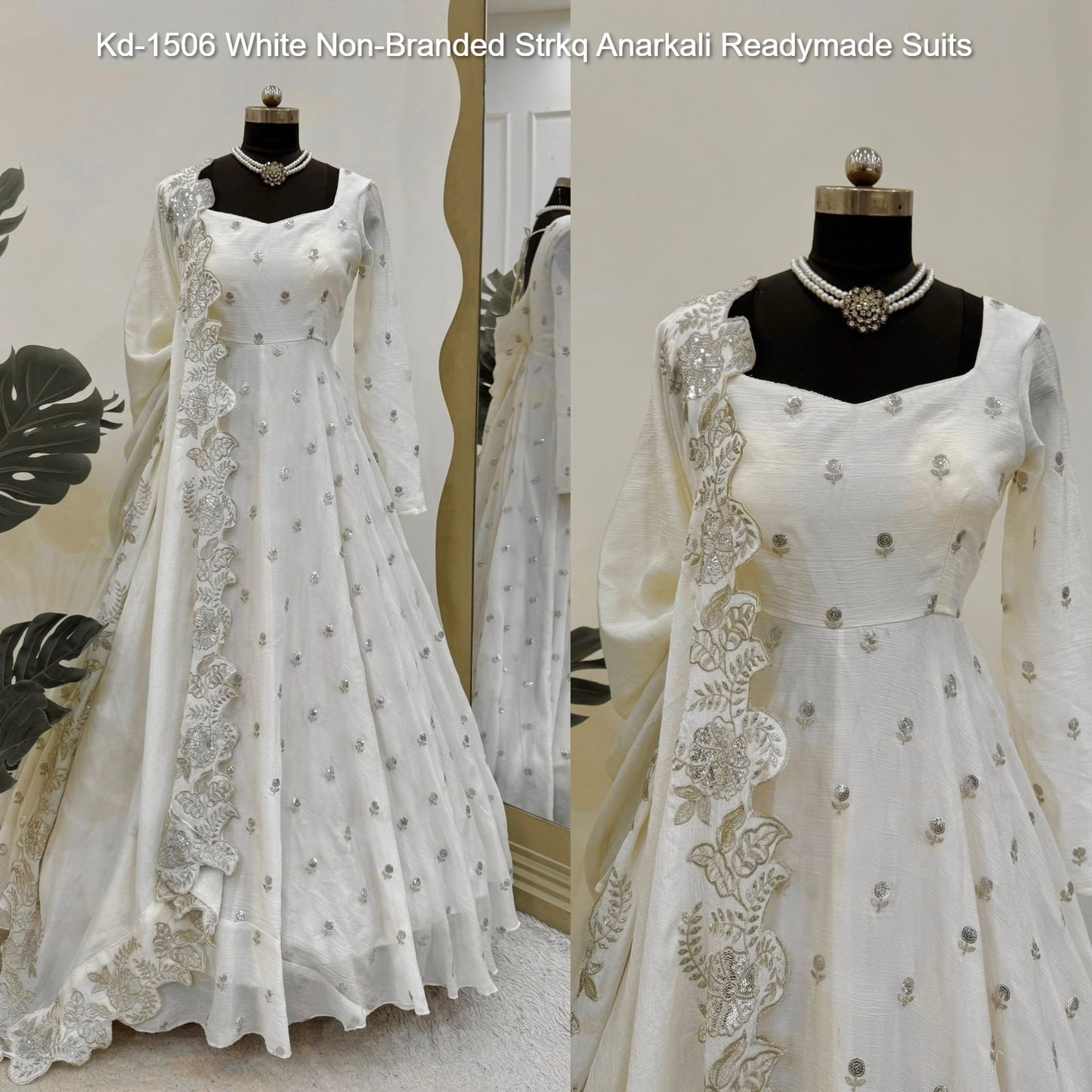 Kd-1506 White Non-Branded Strkq Anarkali Readymade Suits