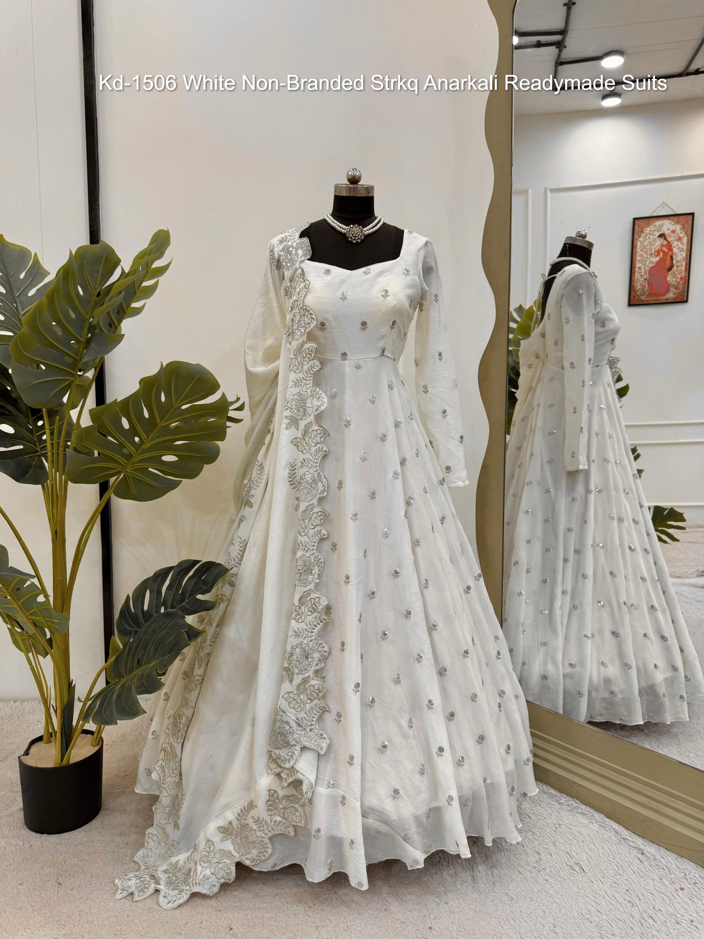 Kd-1506 White Non-Branded Strkq Anarkali Readymade Suits