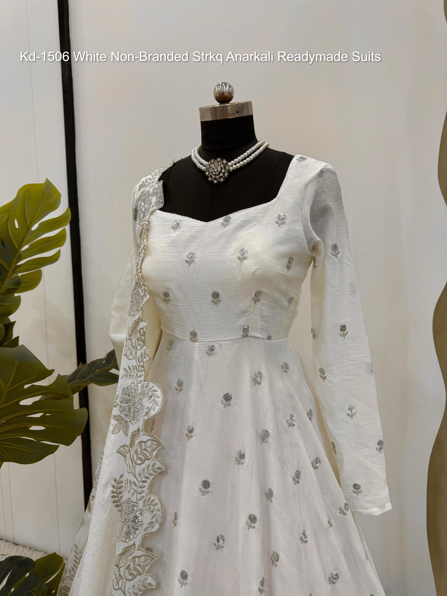 Kd-1506 White Non-Branded Strkq Anarkali Readymade Suits