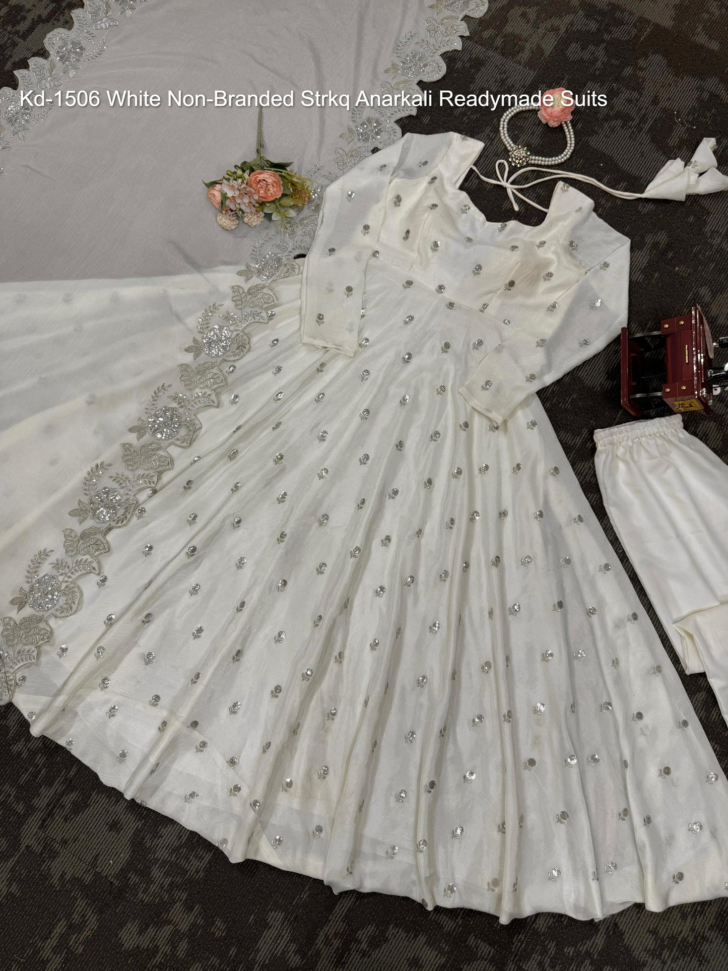Kd-1506 White Non-Branded Strkq Anarkali Readymade Suits