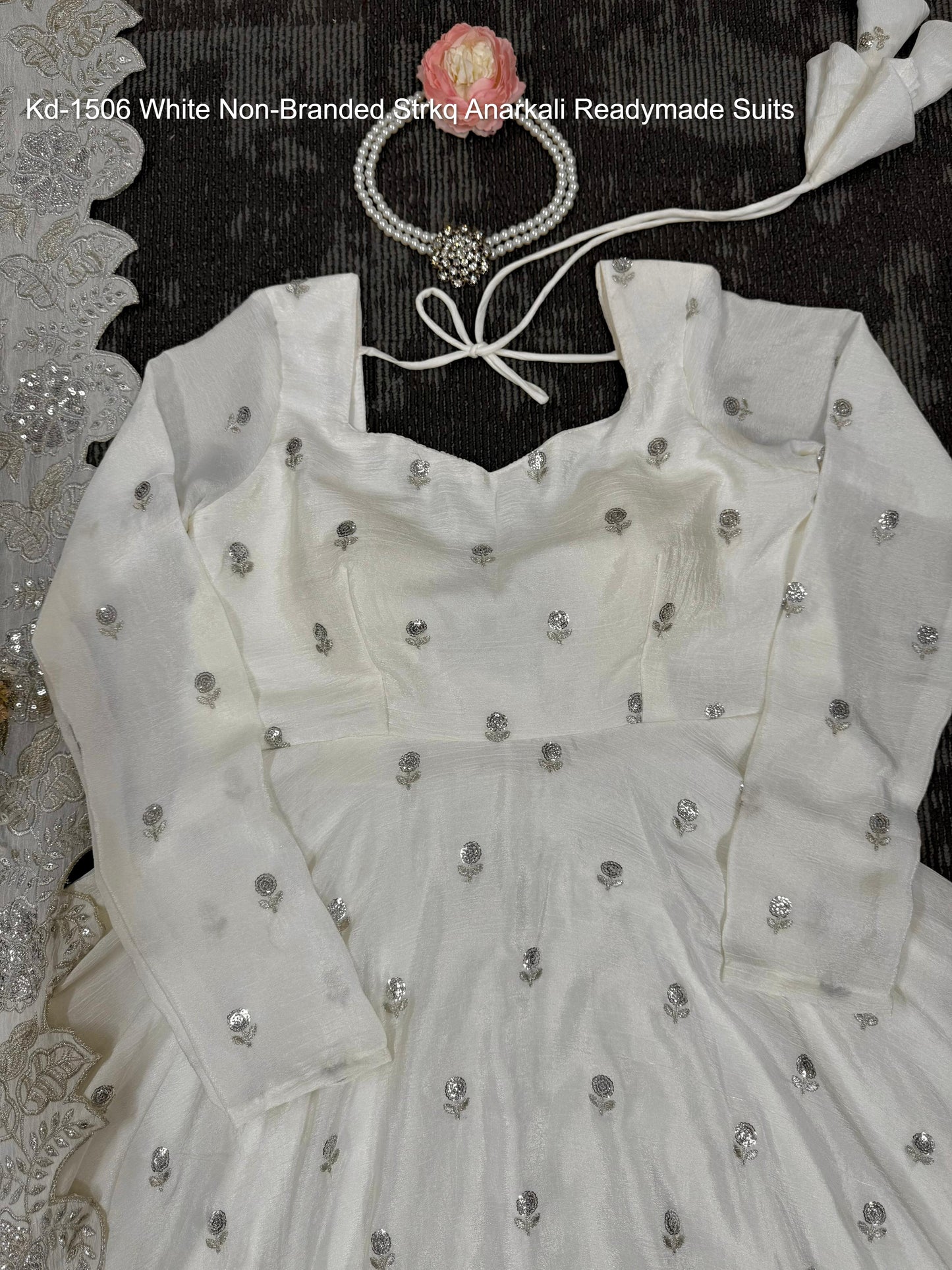 Kd-1506 White Non-Branded Strkq Anarkali Readymade Suits