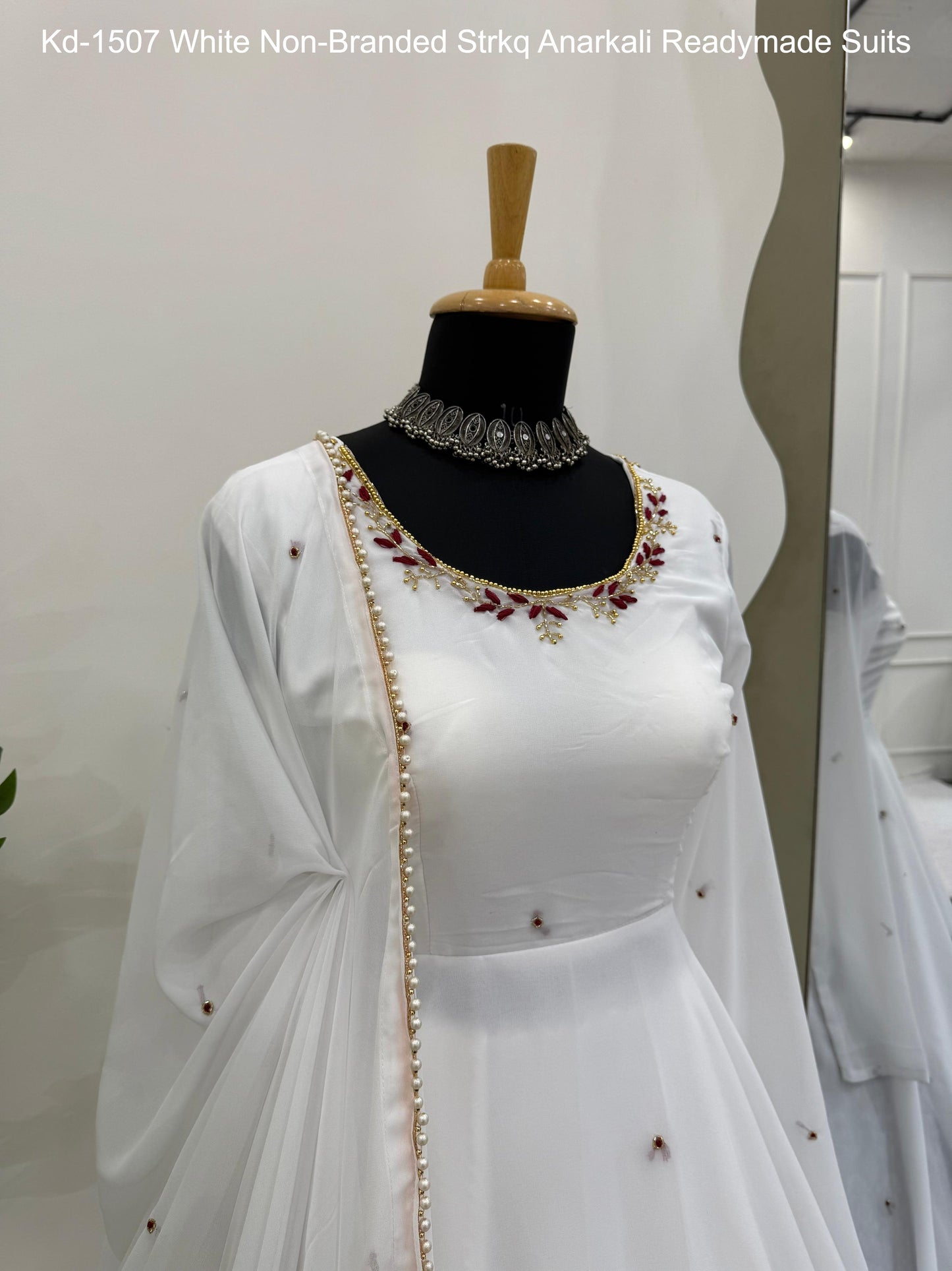 Kd-1507 White Non-Branded Strkq Anarkali Readymade Suits