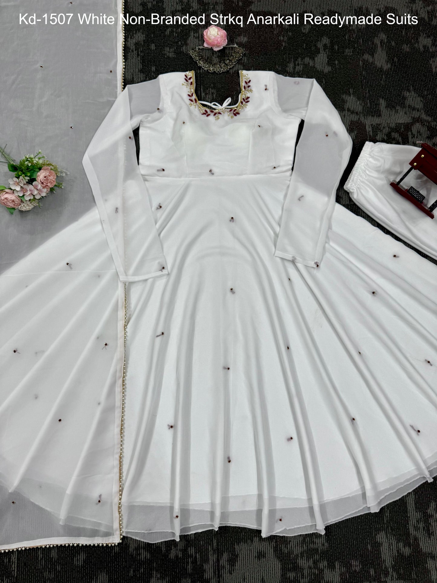 Kd-1507 White Non-Branded Strkq Anarkali Readymade Suits
