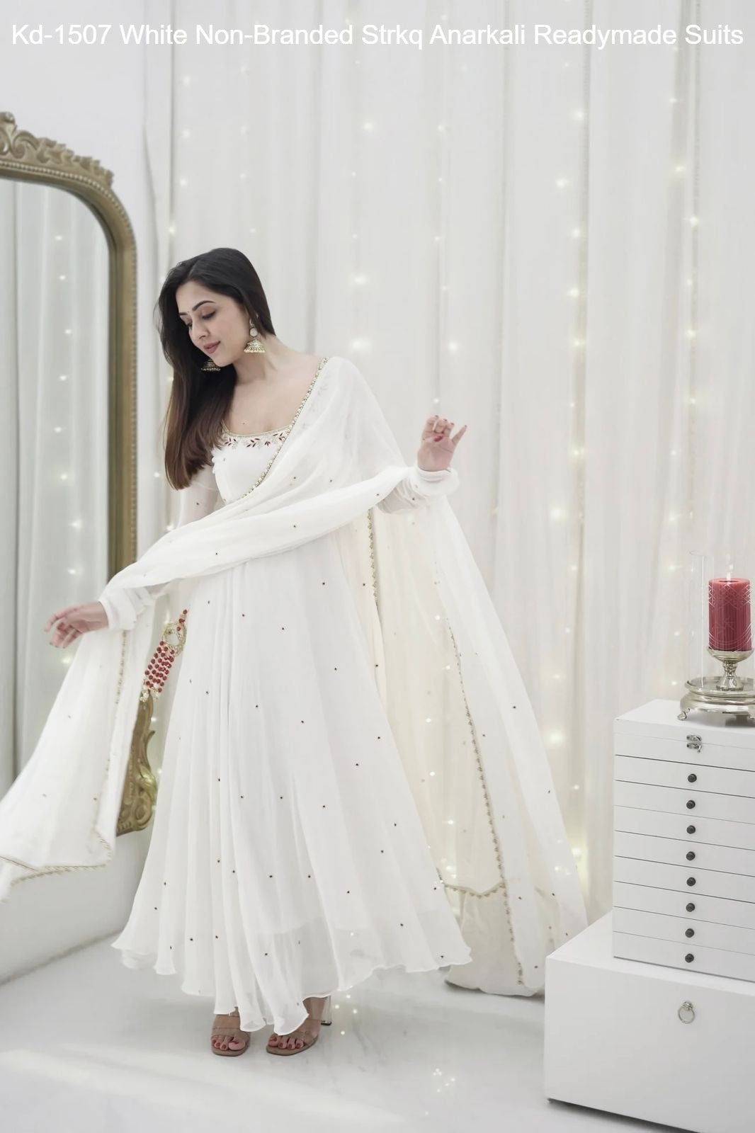 Kd-1507 White Non-Branded Strkq Anarkali Readymade Suits