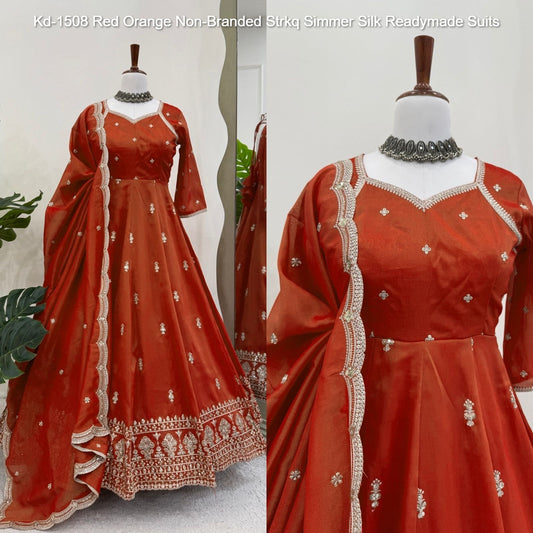 Kd-1508 Red Orange Non-Branded Strkq Simmer Silk Readymade Suits