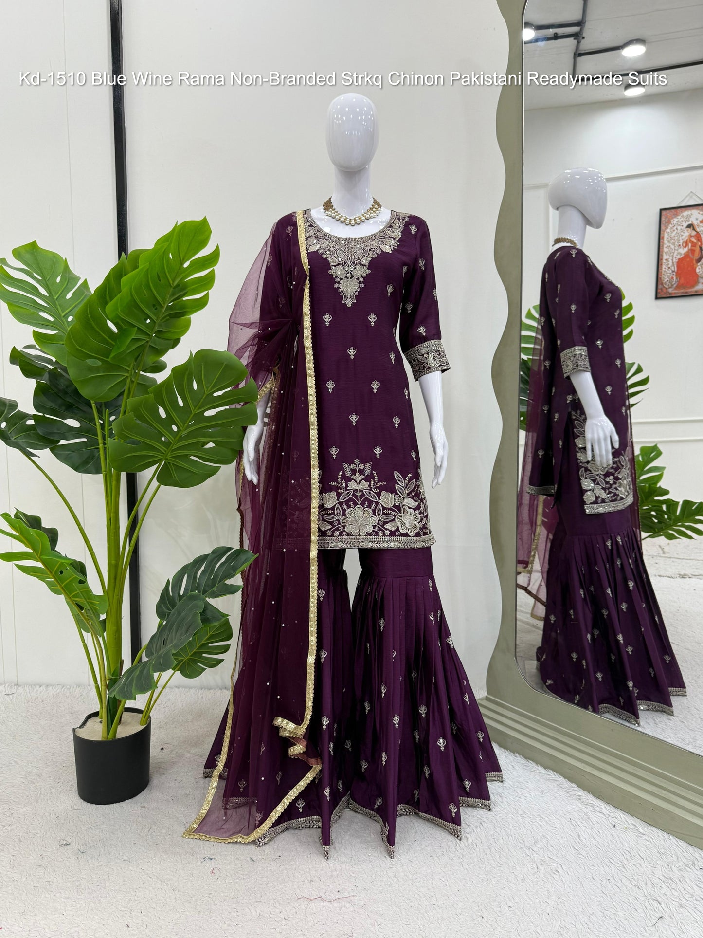Kd-1510 Blue Wine Rama Non-Branded Strkq Chinon Pakistani Readymade Suits