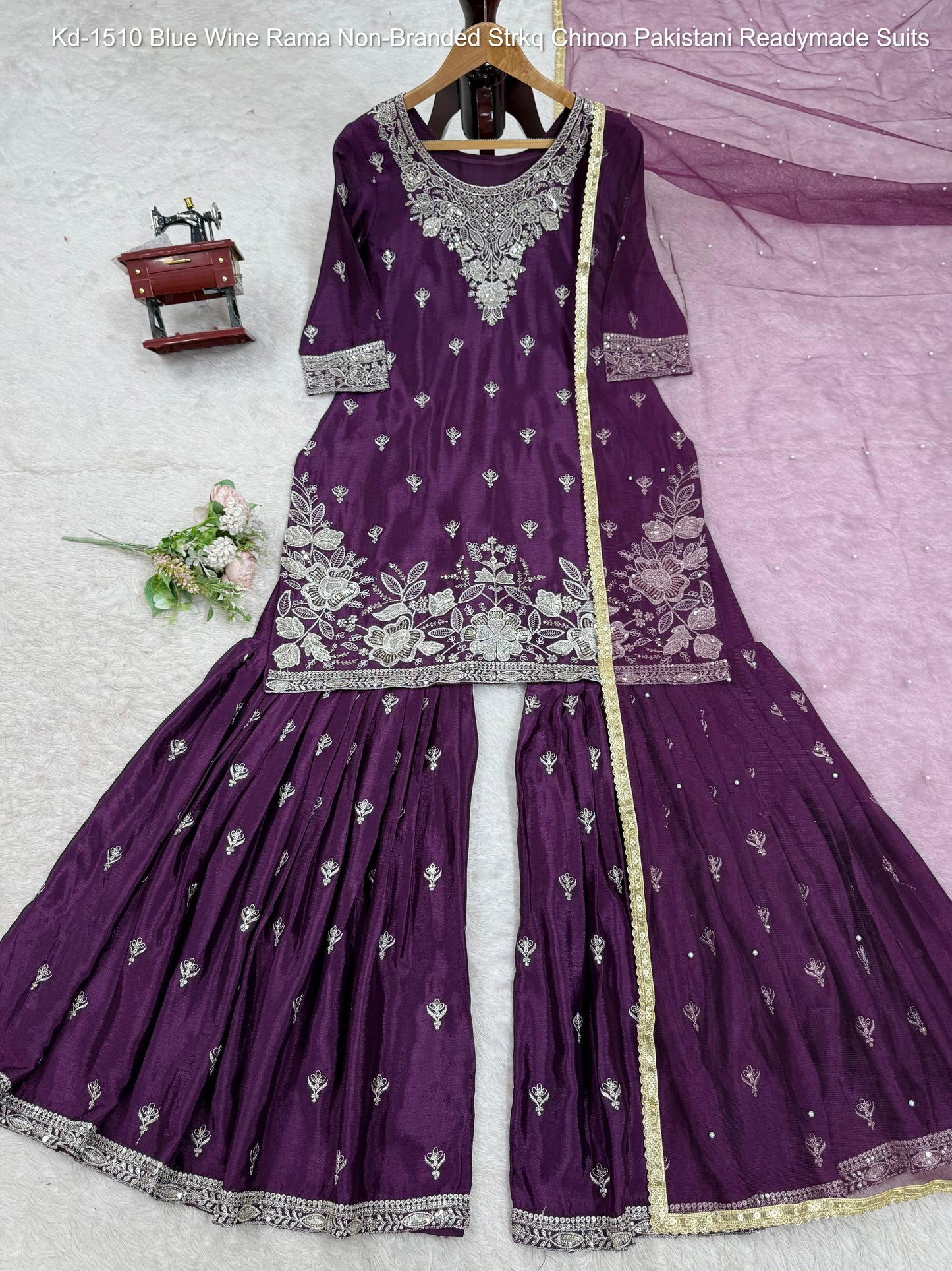Kd-1510 Blue Wine Rama Non-Branded Strkq Chinon Pakistani Readymade Suits