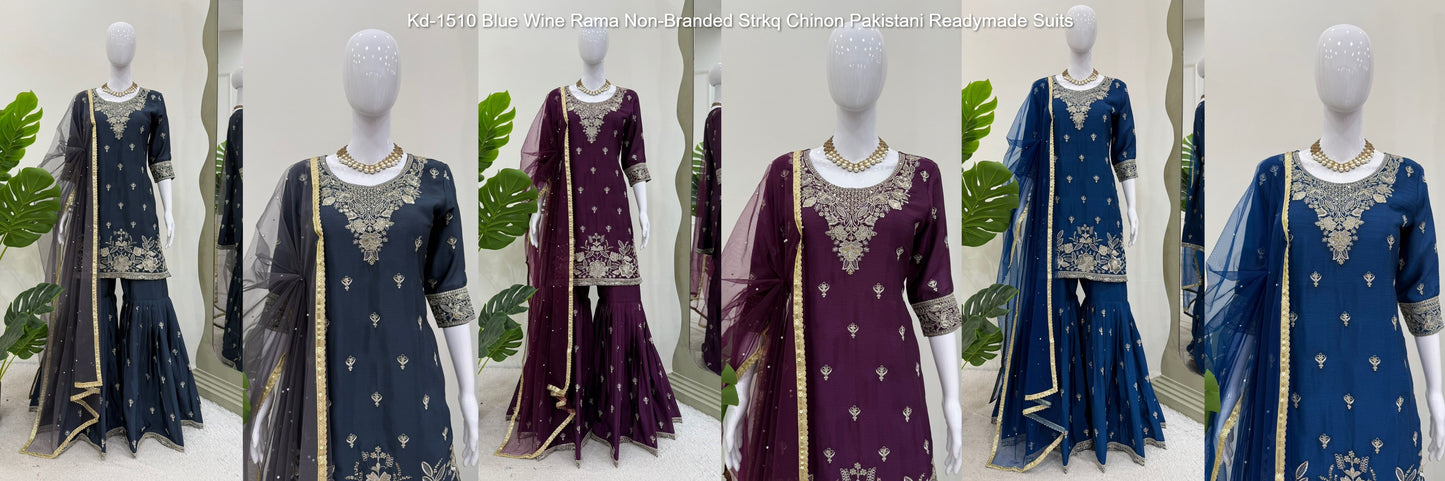Kd-1510 Blue Wine Rama Non-Branded Strkq Chinon Pakistani Readymade Suits
