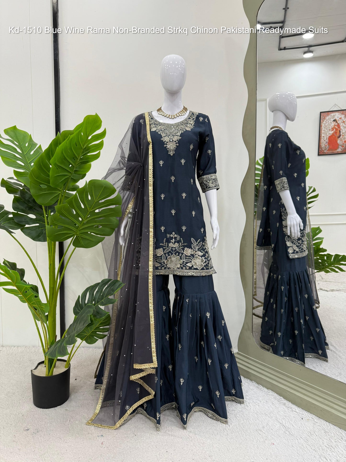 Kd-1510 Blue Wine Rama Non-Branded Strkq Chinon Pakistani Readymade Suits