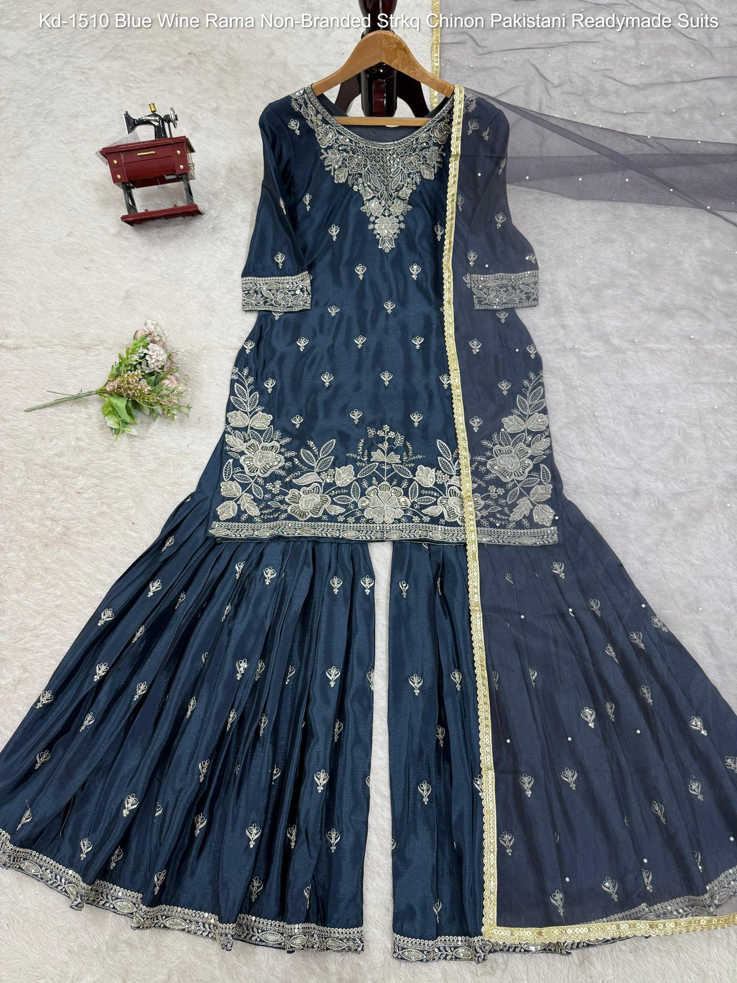 Kd-1510 Blue Wine Rama Non-Branded Strkq Chinon Pakistani Readymade Suits