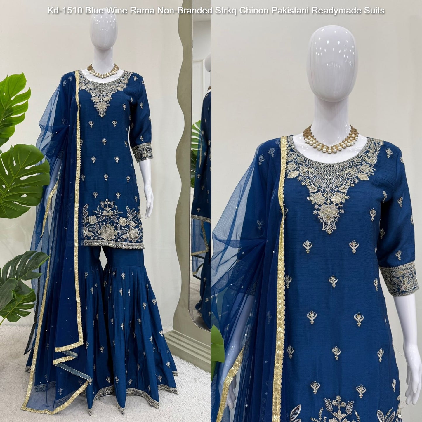 Kd-1510 Blue Wine Rama Non-Branded Strkq Chinon Pakistani Readymade Suits