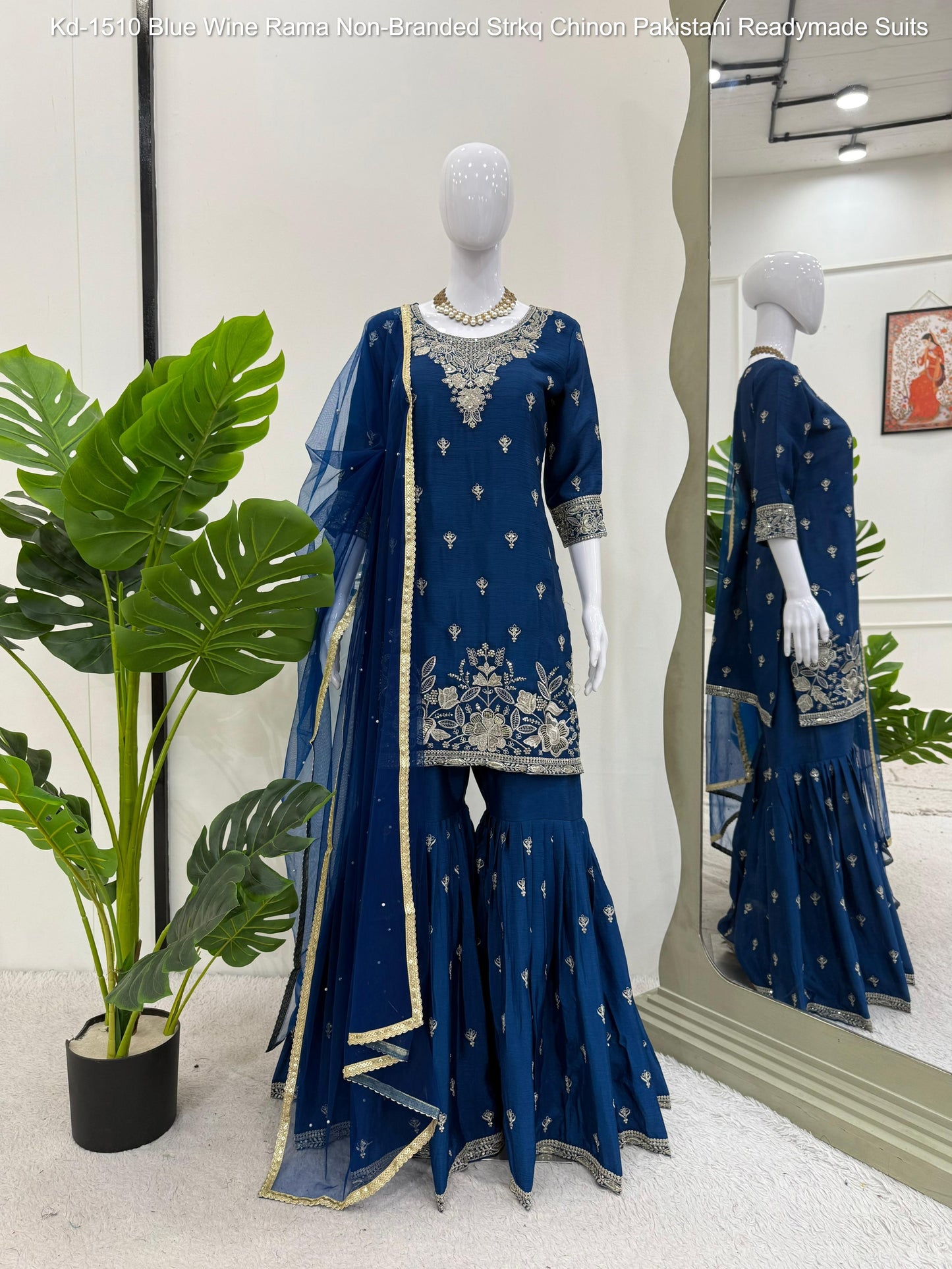 Kd-1510 Blue Wine Rama Non-Branded Strkq Chinon Pakistani Readymade Suits