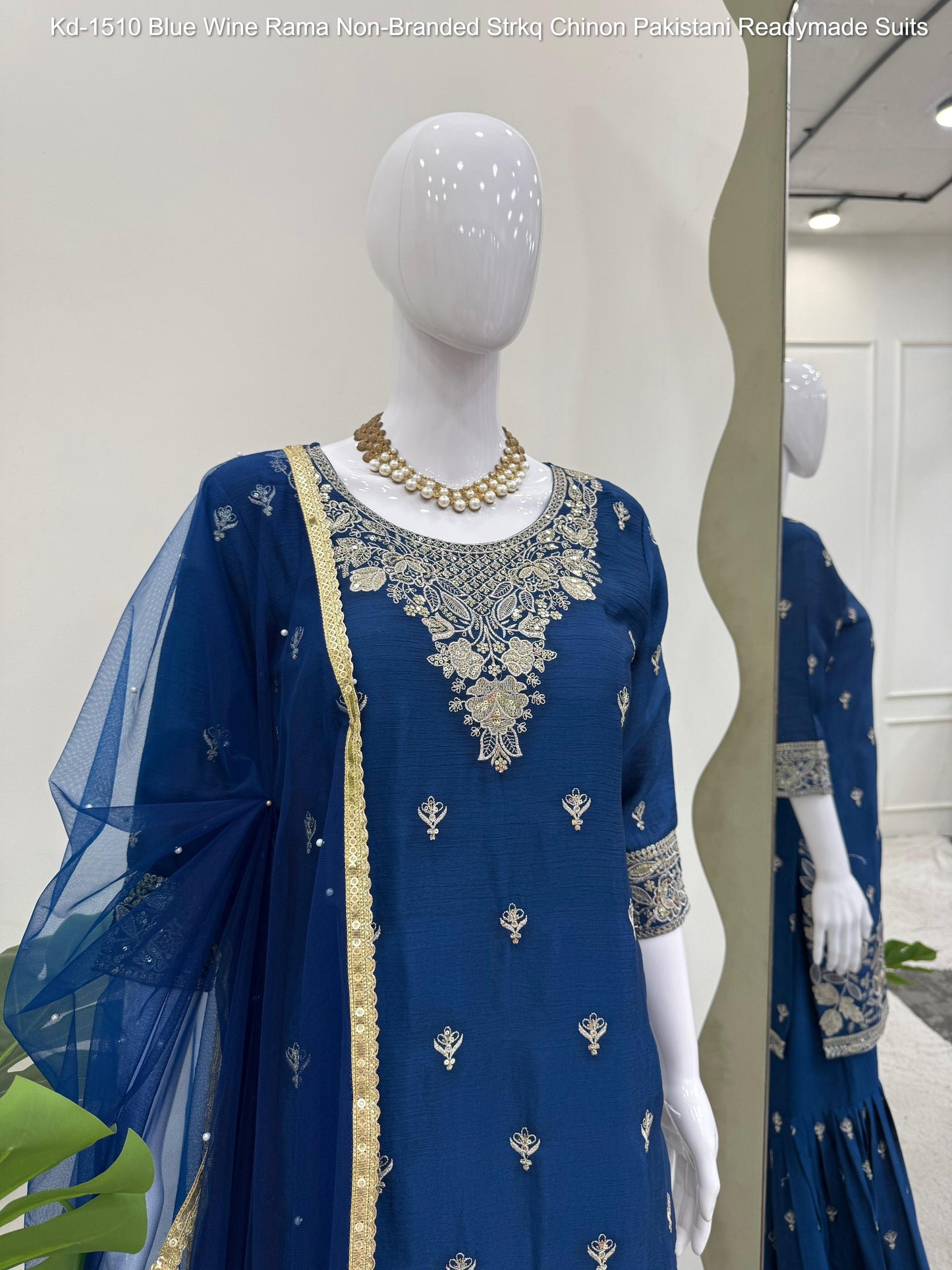 Kd-1510 Blue Wine Rama Non-Branded Strkq Chinon Pakistani Readymade Suits