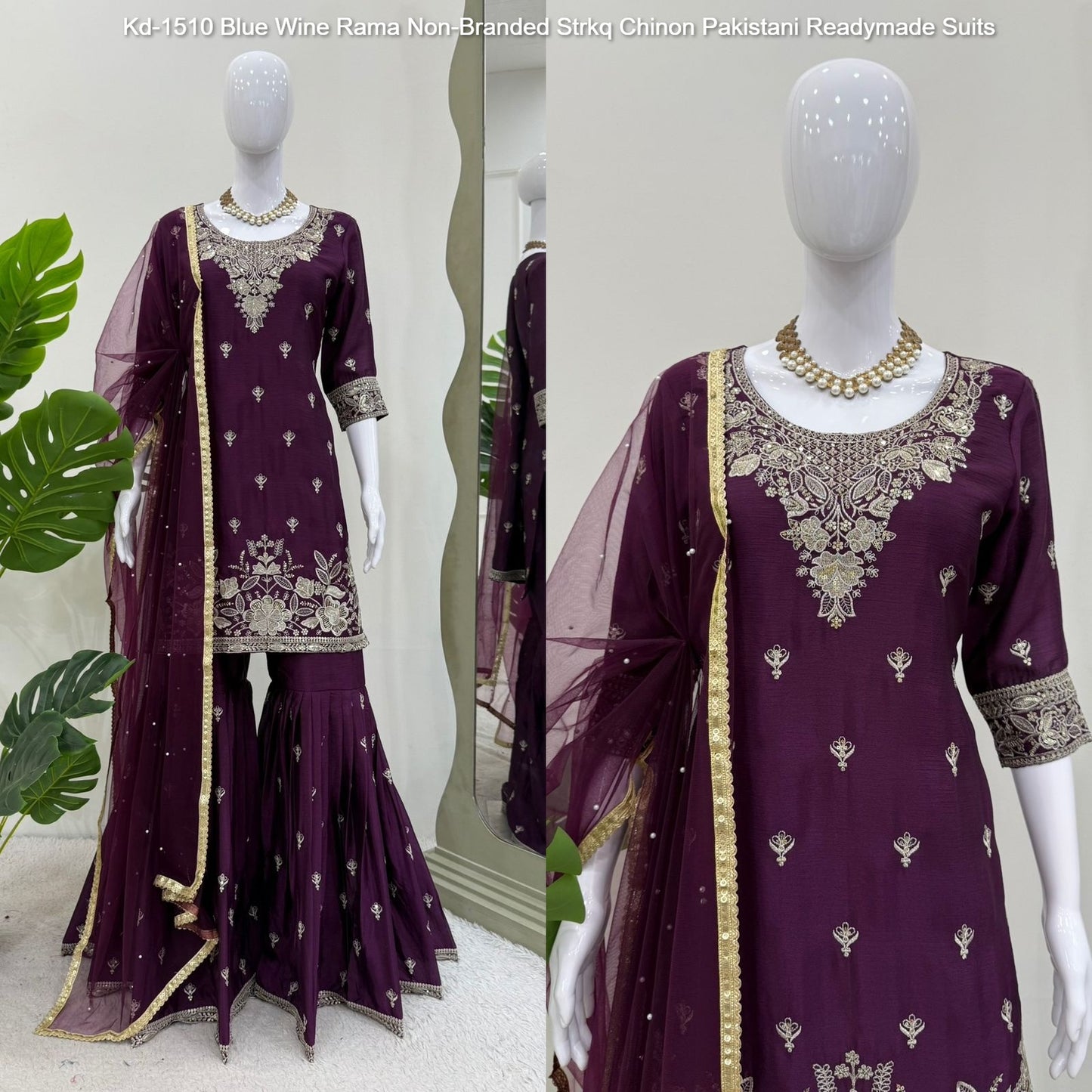 Kd-1510 Blue Wine Rama Non-Branded Strkq Chinon Pakistani Readymade Suits