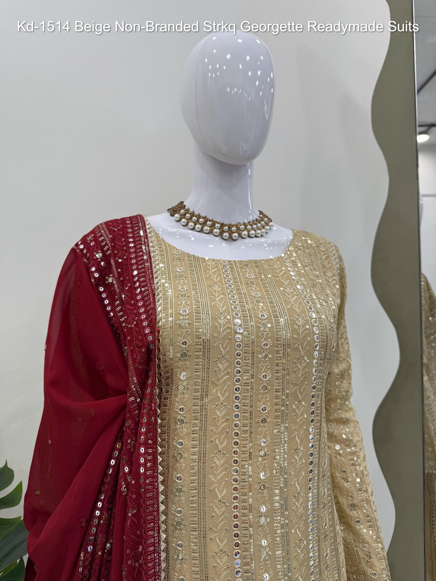 Kd-1514 Beige Non-Branded Strkq Georgette Readymade Suits