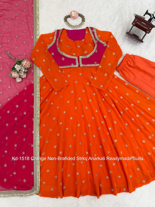 Kd-1518 Orange Non-Branded Strkq Anarkali Readymade Suits