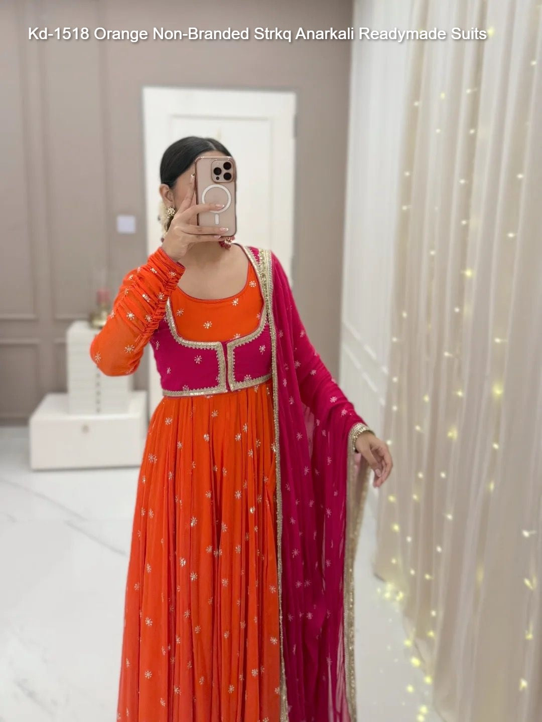 Kd-1518 Orange Non-Branded Strkq Anarkali Readymade Suits