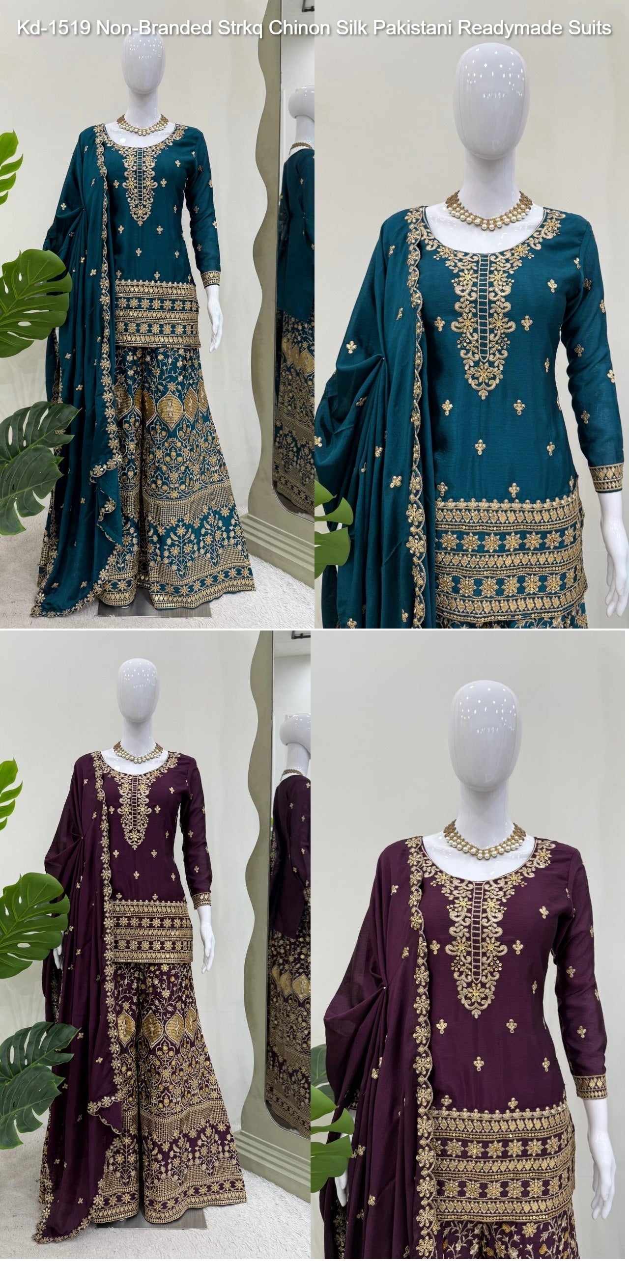 Kd-1519 Non-Branded Strkq Chinon Silk Pakistani Readymade Suits