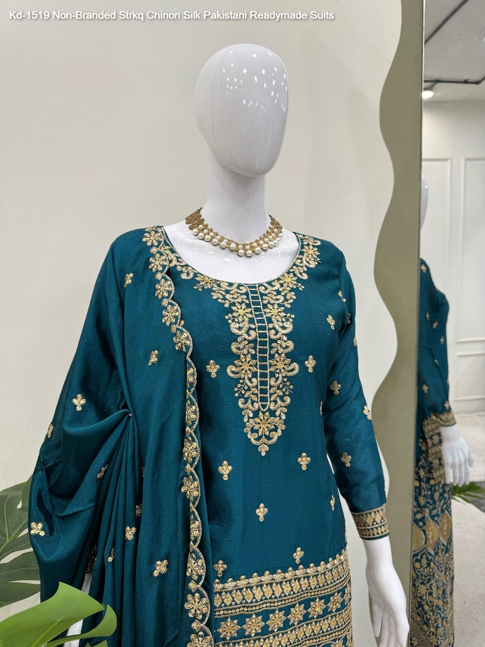 Kd-1519 Non-Branded Strkq Chinon Silk Pakistani Readymade Suits
