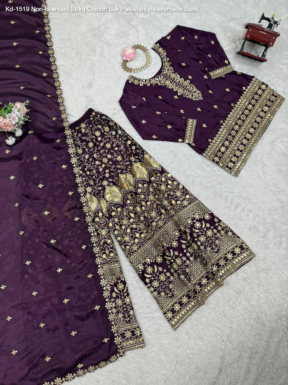 Kd-1519 Non-Branded Strkq Chinon Silk Pakistani Readymade Suits