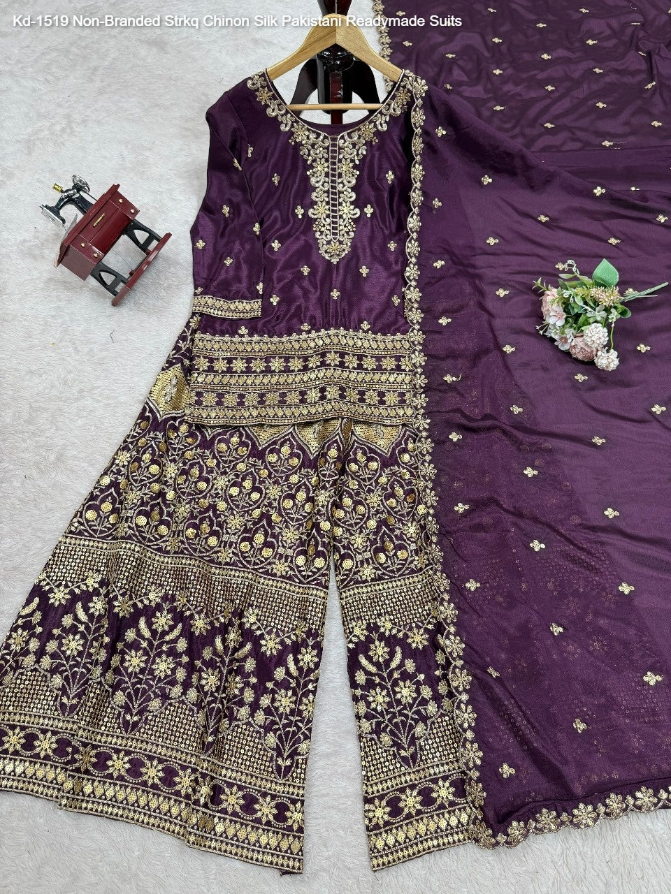 Kd-1519 Non-Branded Strkq Chinon Silk Pakistani Readymade Suits