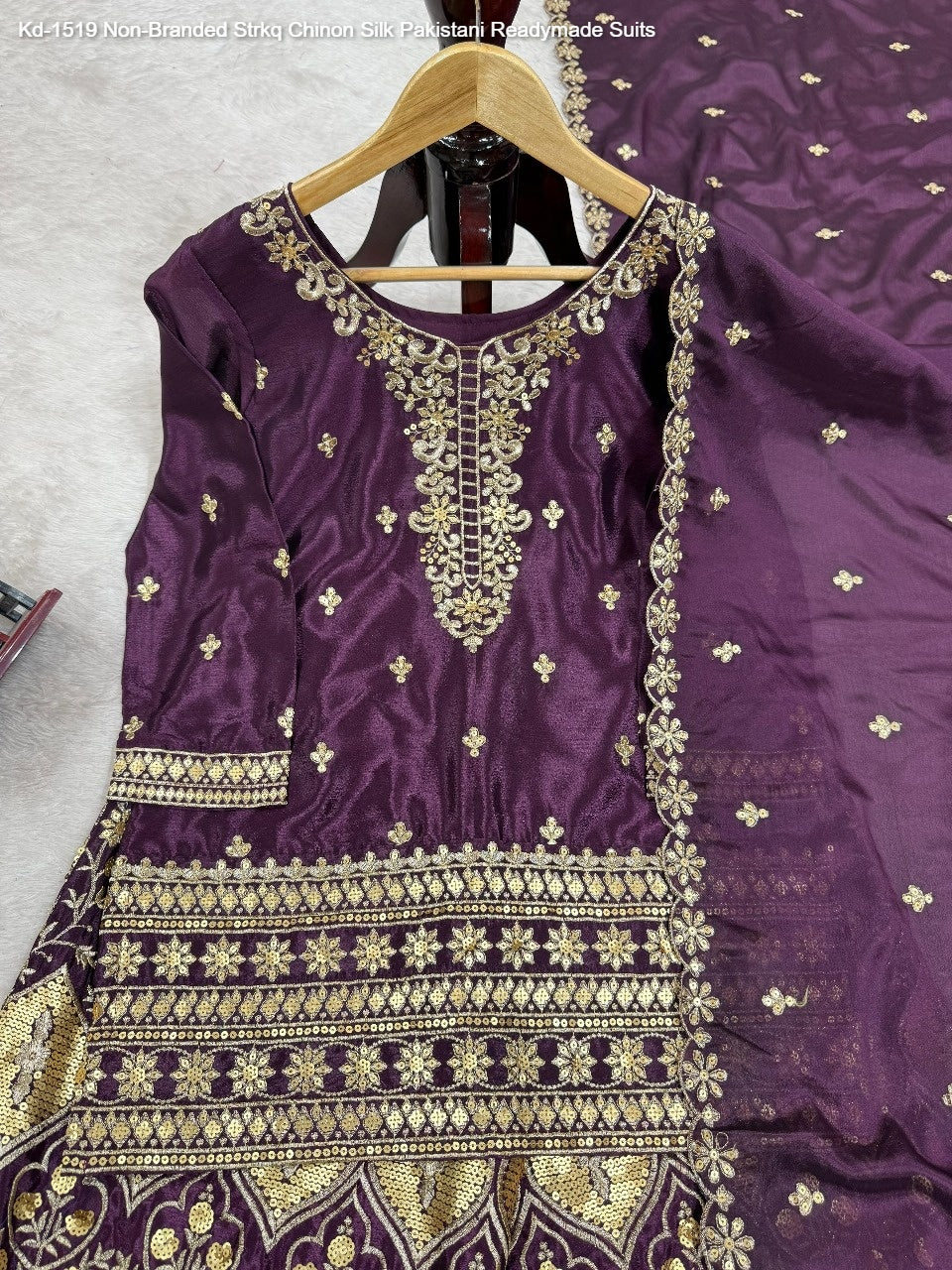 Kd-1519 Non-Branded Strkq Chinon Silk Pakistani Readymade Suits
