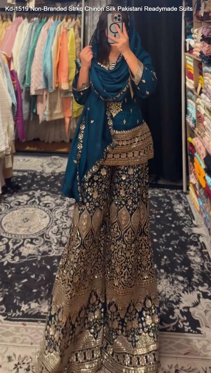 Kd-1519 Non-Branded Strkq Chinon Silk Pakistani Readymade Suits