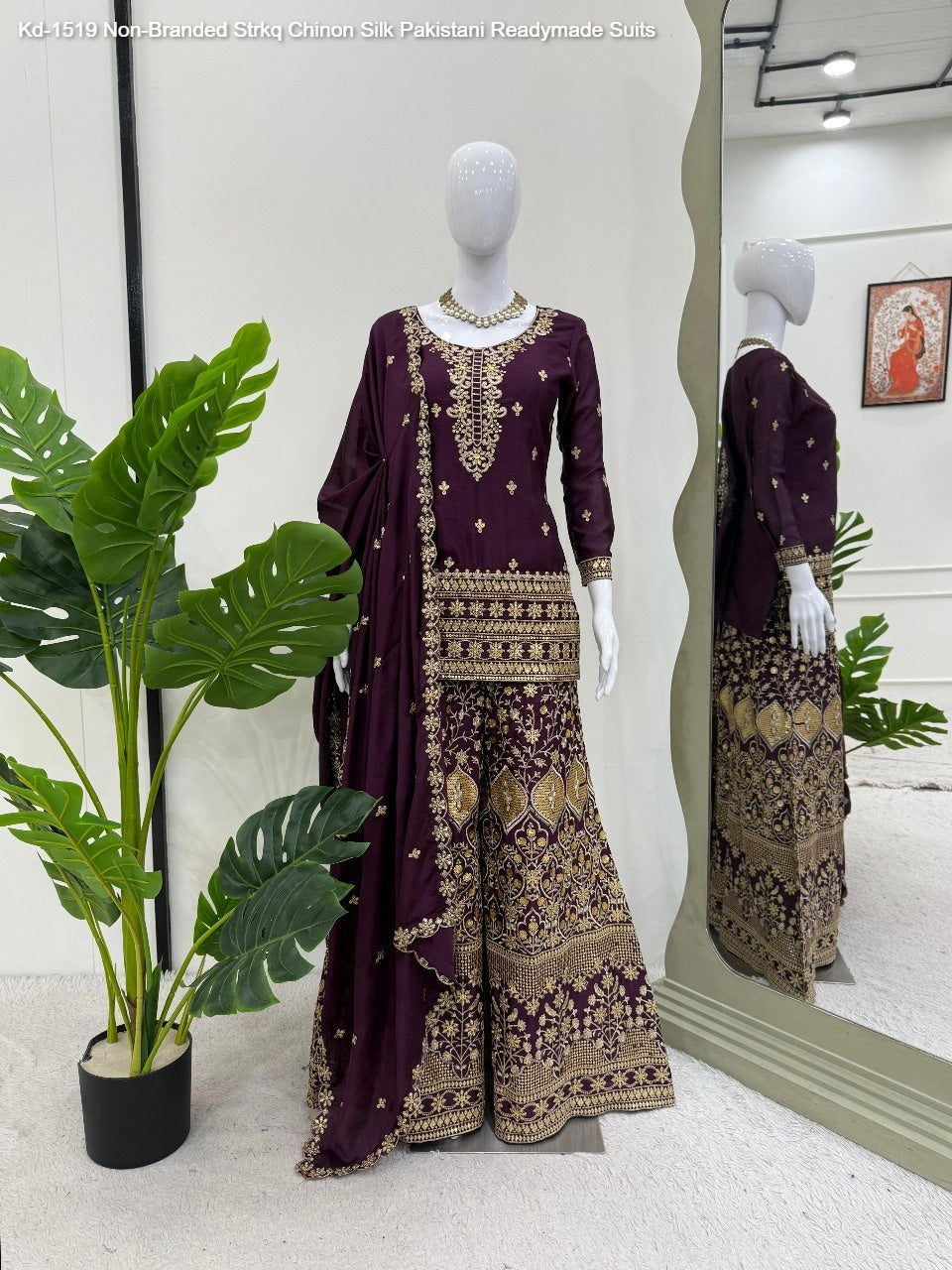 Kd-1519 Non-Branded Strkq Chinon Silk Pakistani Readymade Suits