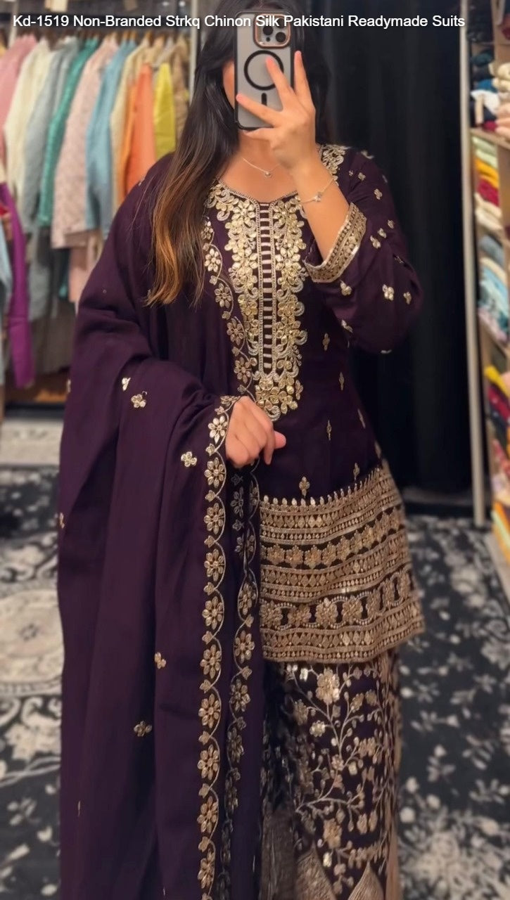 Kd-1519 Non-Branded Strkq Chinon Silk Pakistani Readymade Suits