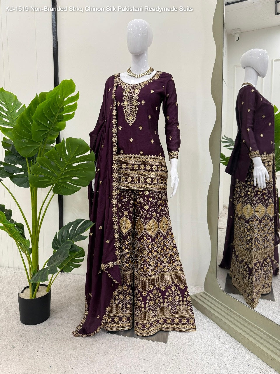 Kd-1519 Non-Branded Strkq Chinon Silk Pakistani Readymade Suits