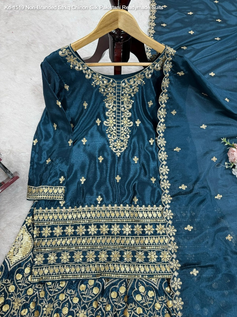 Kd-1519 Non-Branded Strkq Chinon Silk Pakistani Readymade Suits