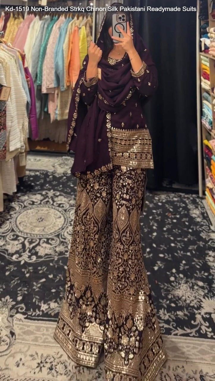 Kd-1519 Non-Branded Strkq Chinon Silk Pakistani Readymade Suits