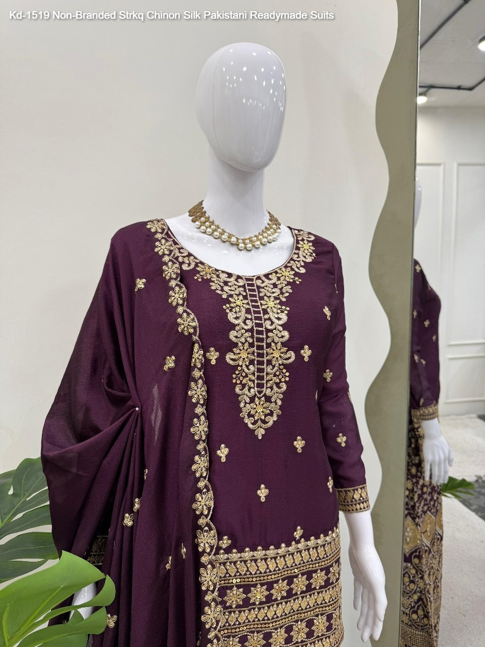 Kd-1519 Non-Branded Strkq Chinon Silk Pakistani Readymade Suits