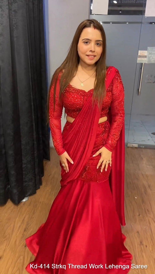 Kd-414 Strkq Thread Work Lehenga Saree
