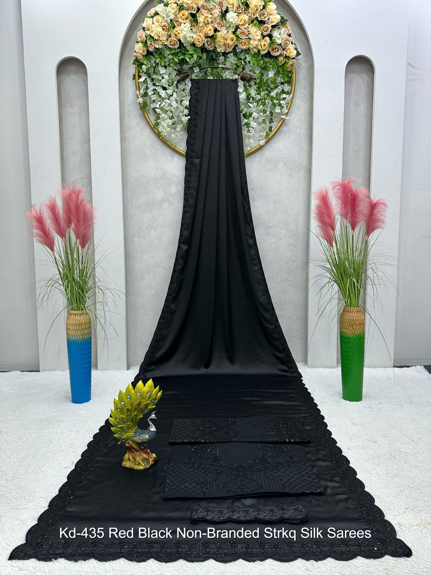 Kd-435 Red Black Non-Branded Strkq Silk Sarees