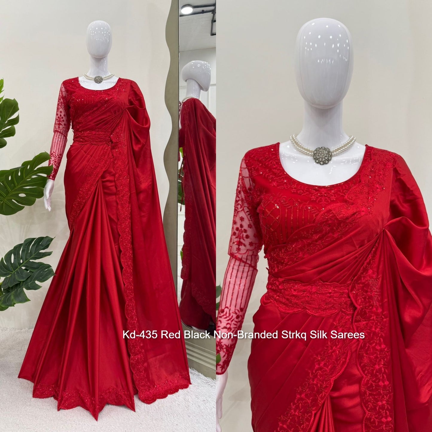 Kd-435 Red Black Non-Branded Strkq Silk Sarees