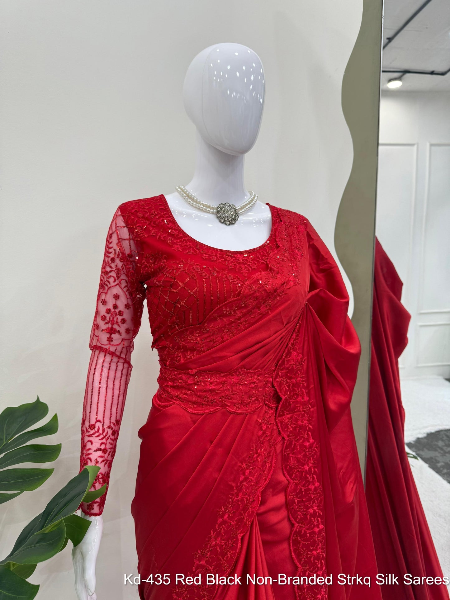 Kd-435 Red Black Non-Branded Strkq Silk Sarees