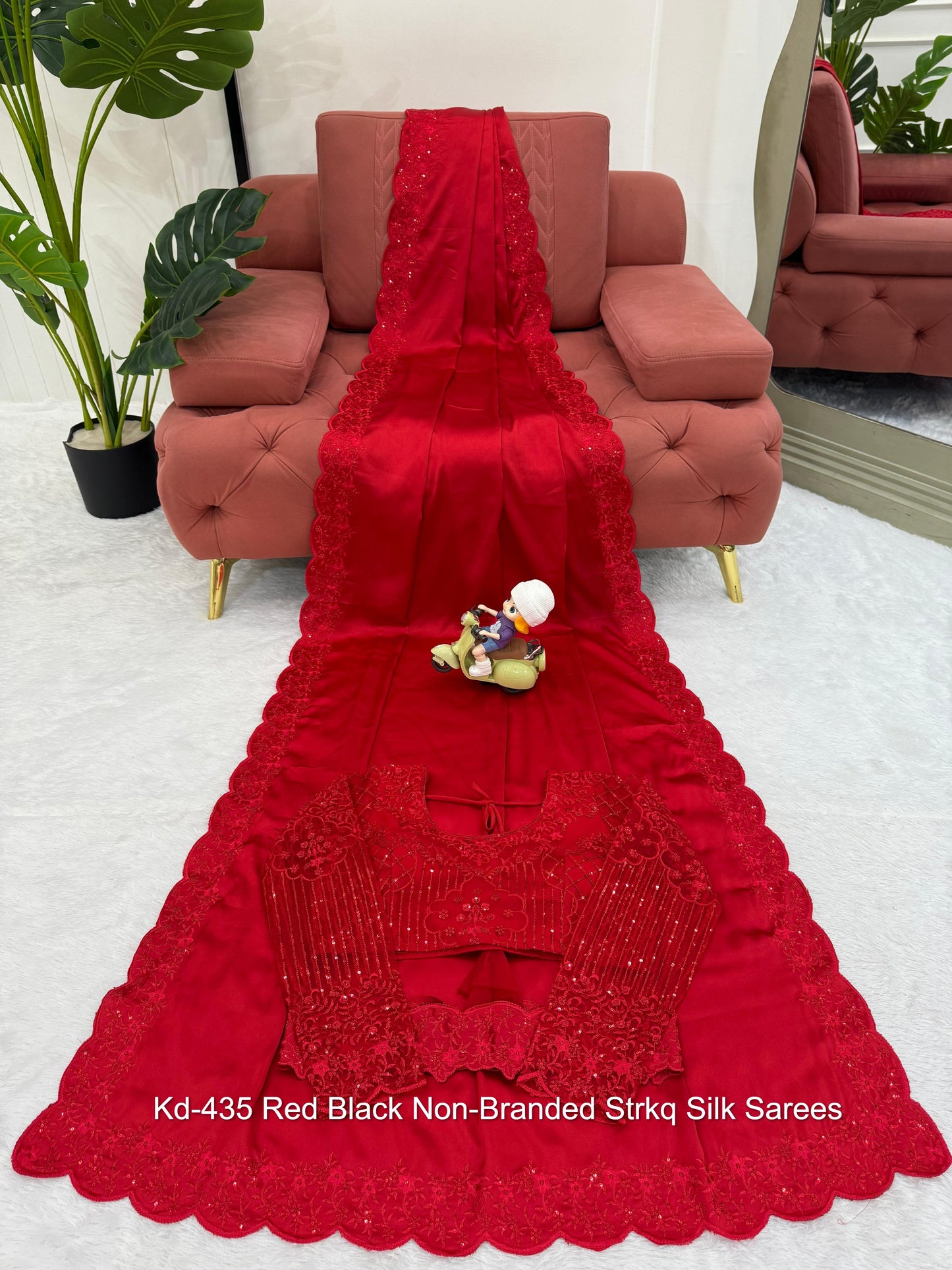 Kd-435 Red Black Non-Branded Strkq Silk Sarees