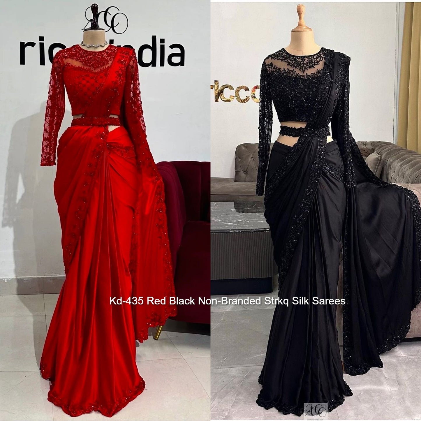 Kd-435 Red Black Non-Branded Strkq Silk Sarees