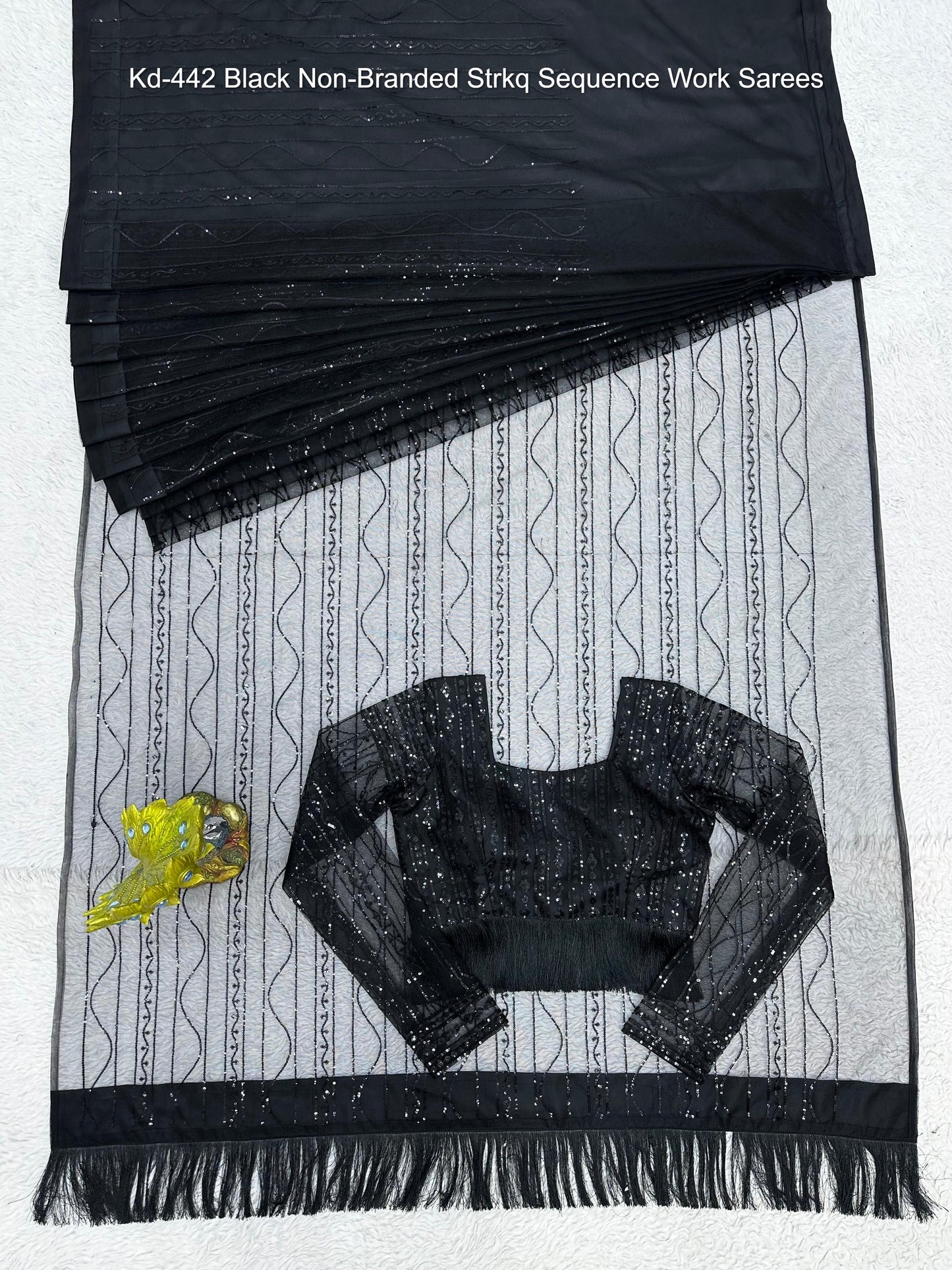 Kd-442 Black Non-Branded Strkq Sequence Work Sarees