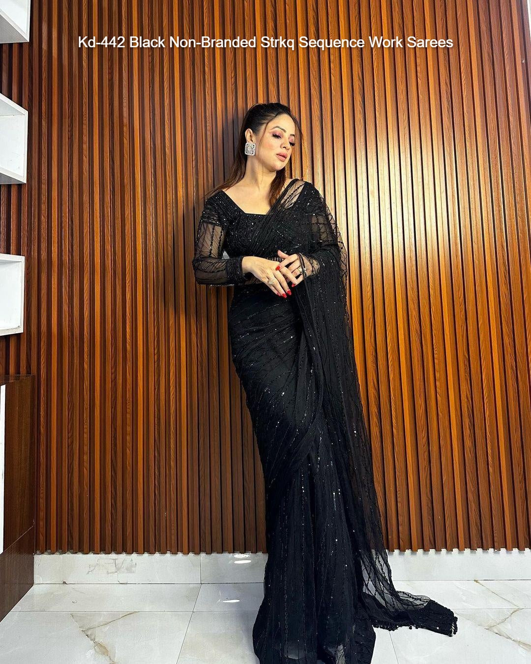Kd-442 Black Non-Branded Strkq Sequence Work Sarees