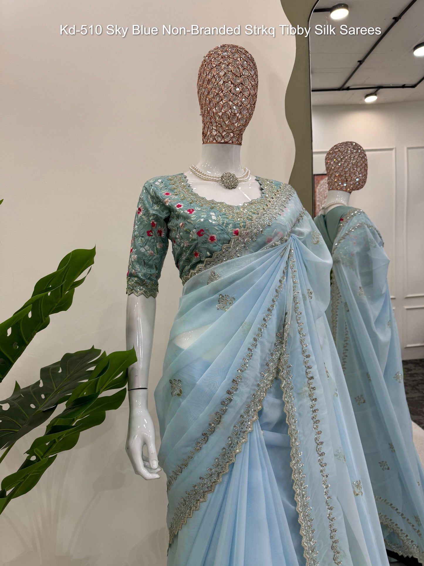 Kd-510 Sky Blue Non-Branded Strkq Tibby Silk Sarees