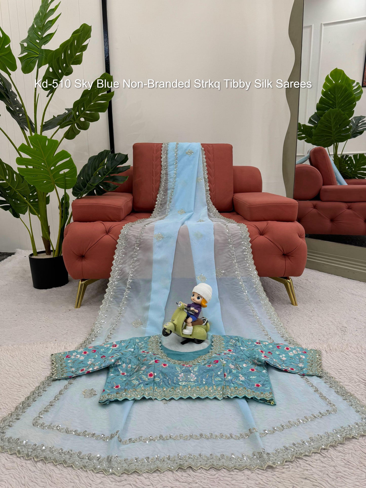 Kd-510 Sky Blue Non-Branded Strkq Tibby Silk Sarees