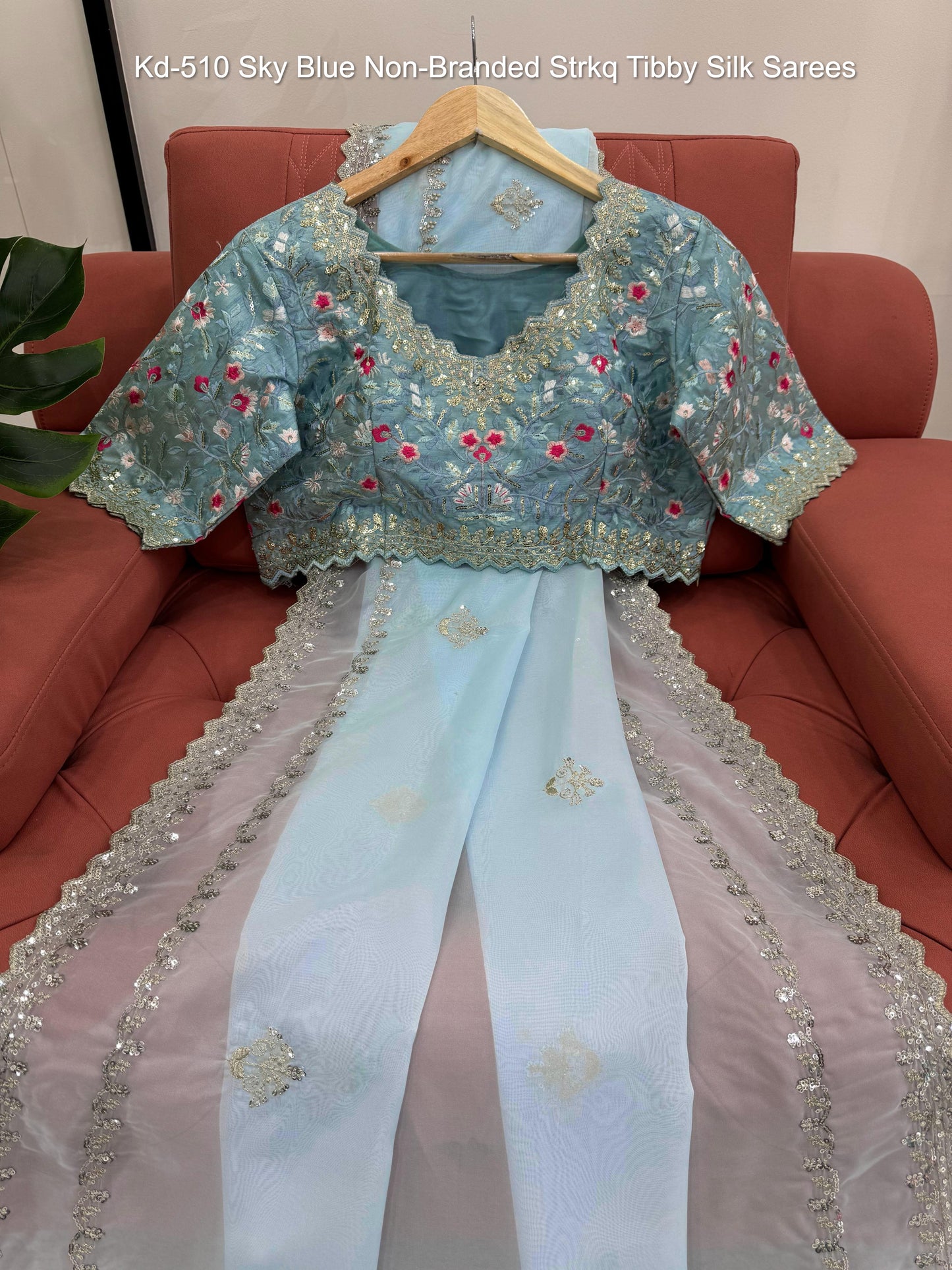 Kd-510 Sky Blue Non-Branded Strkq Tibby Silk Sarees