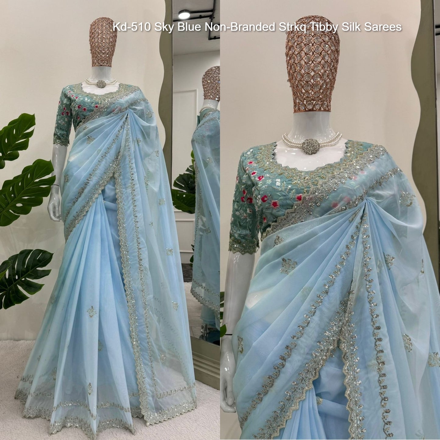 Kd-510 Sky Blue Non-Branded Strkq Tibby Silk Sarees