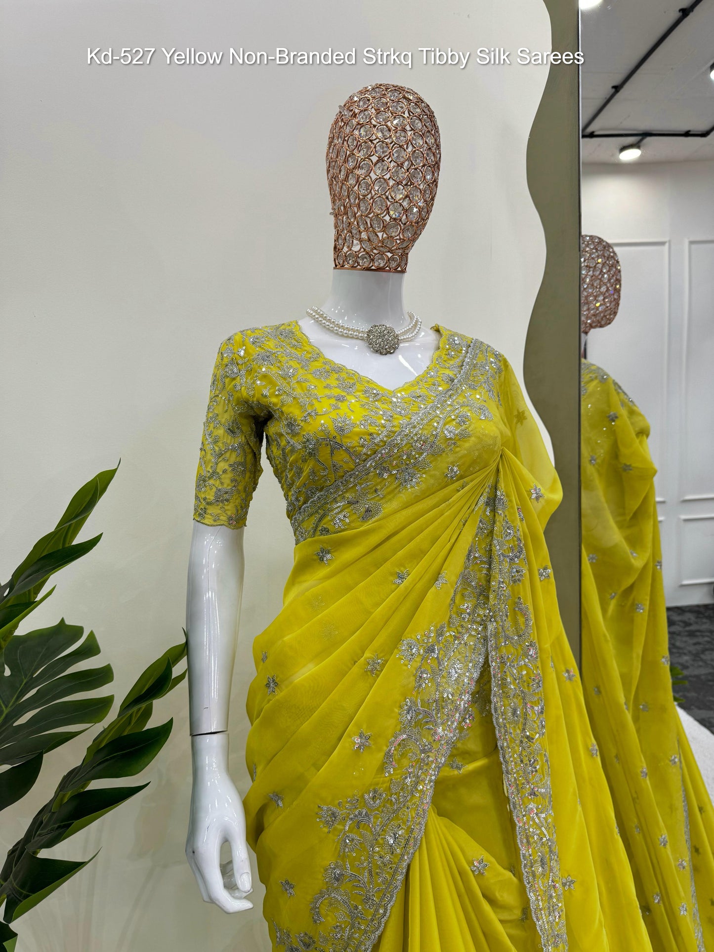 Kd-527 Yellow Non-Branded Strkq Tibby Silk Sarees