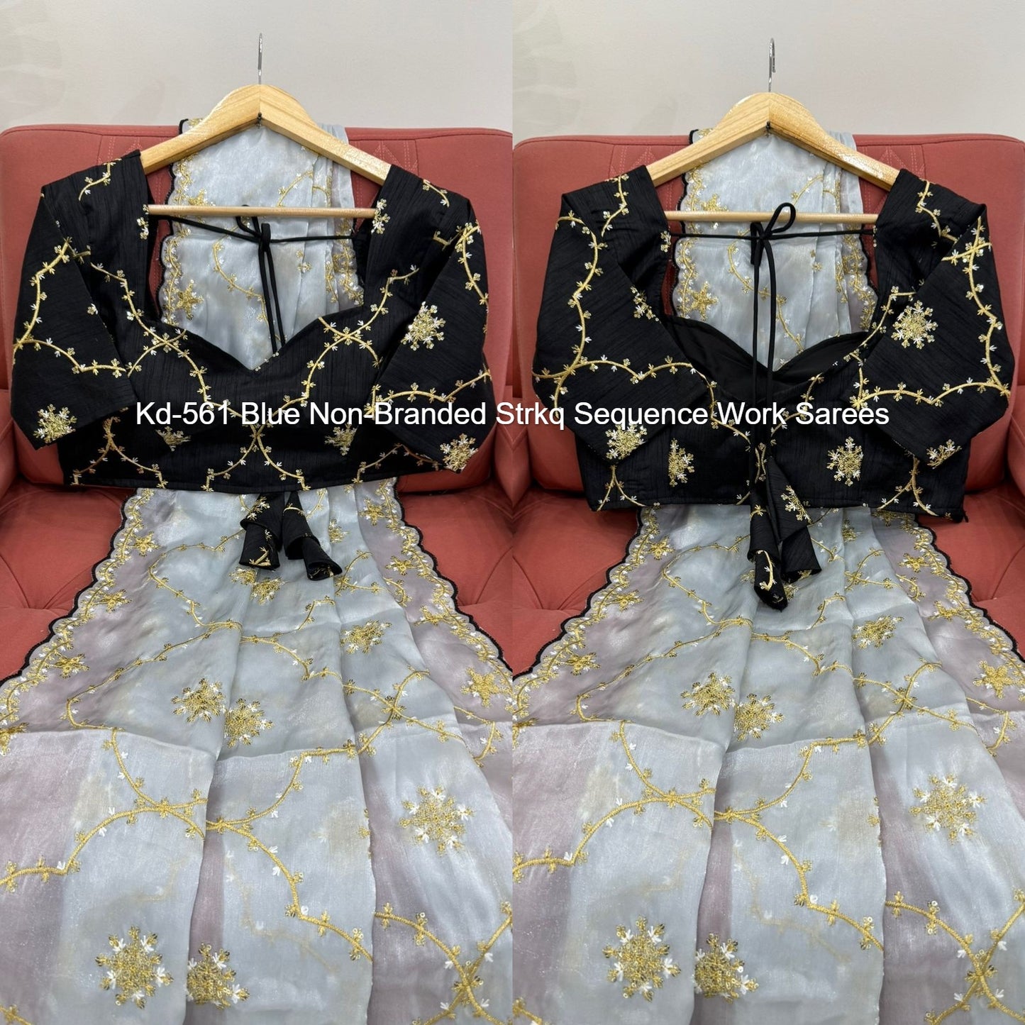 Kd-561 Blue Non-Branded Strkq Sequence Work Sarees