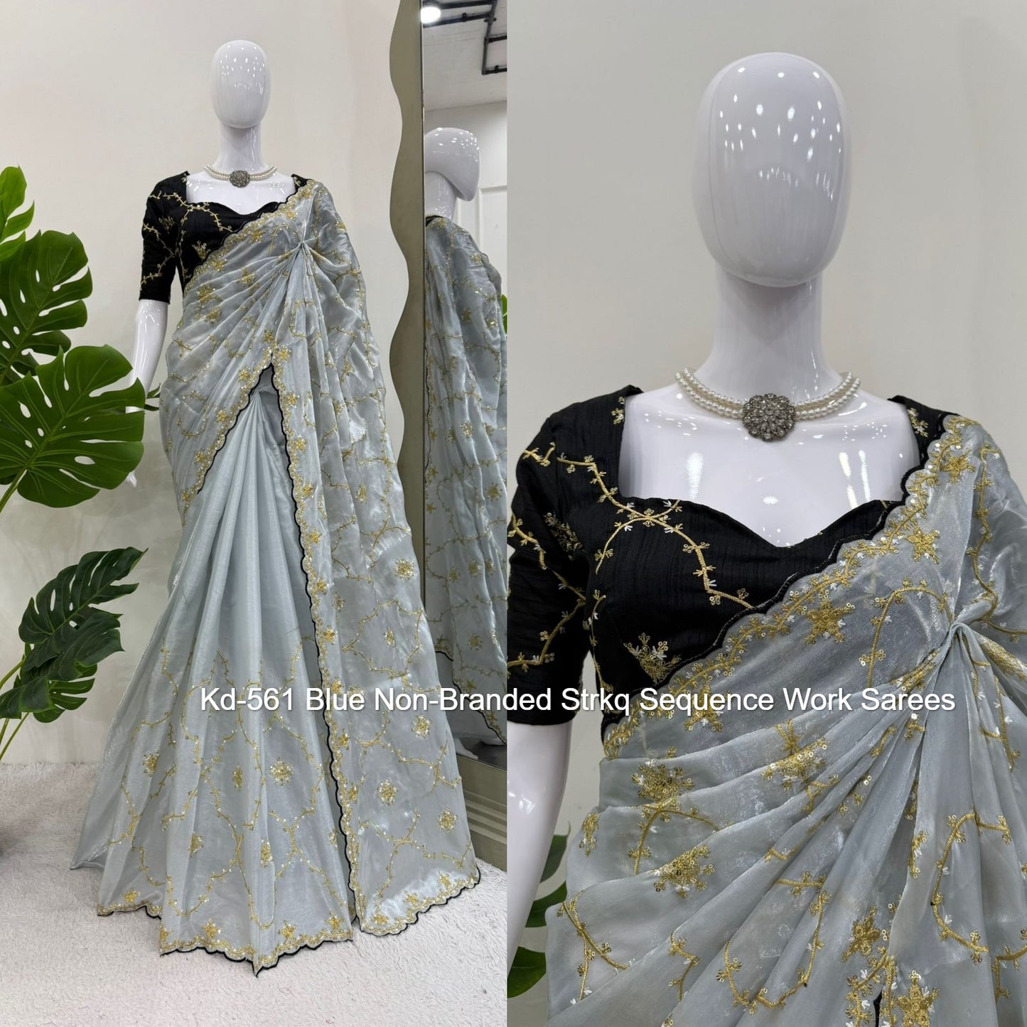 Kd-561 Blue Non-Branded Strkq Sequence Work Sarees