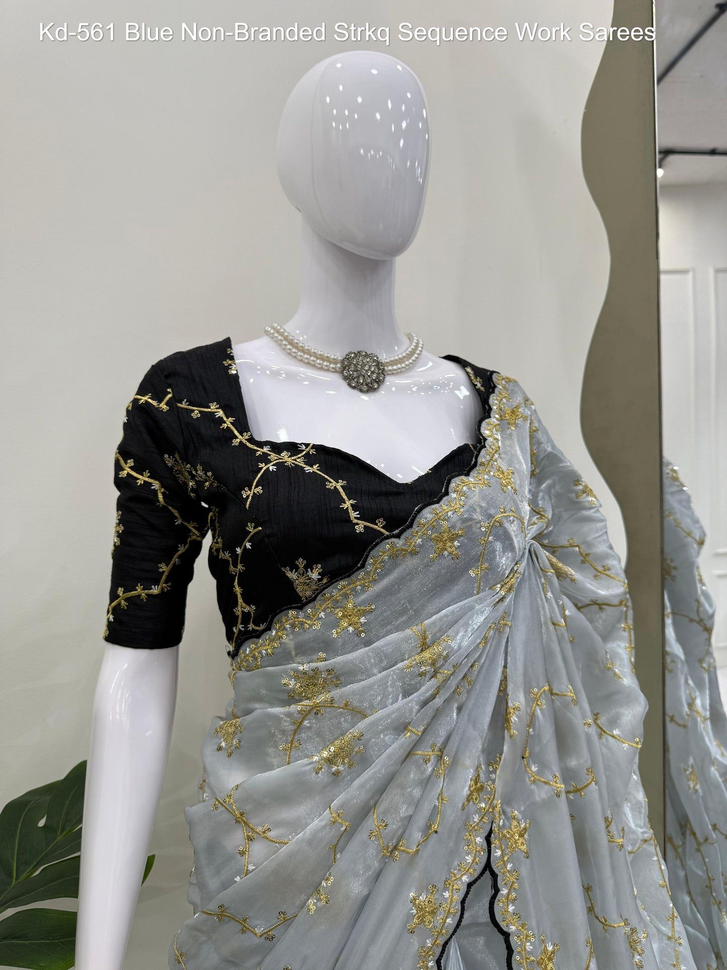 Kd-561 Blue Non-Branded Strkq Sequence Work Sarees
